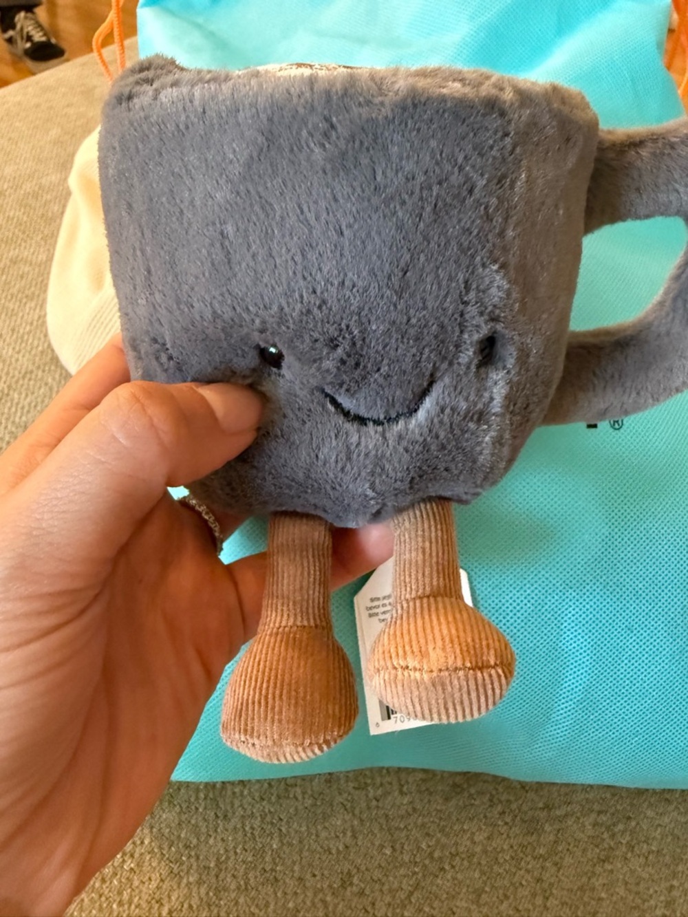 Jellycat Gray Plush Coffee Cup with Brown Corduroy Legs
